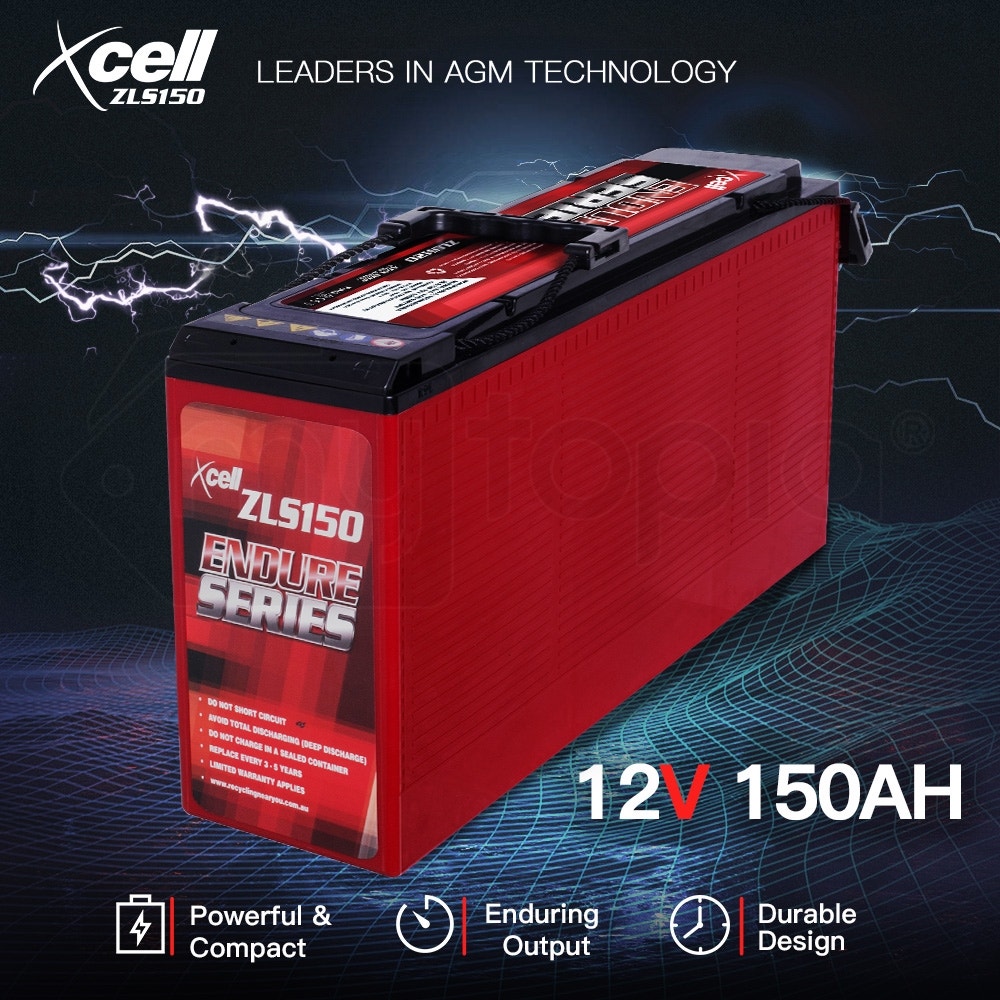 X-CELL AGM Deep Cycle Battery 12V 150Ah Slim Portable Sealed Endure Series - ZLS150