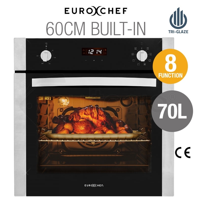 60cm Stainless Built-in 70L Grill 8 Function Fan Forced Electric Wall Oven