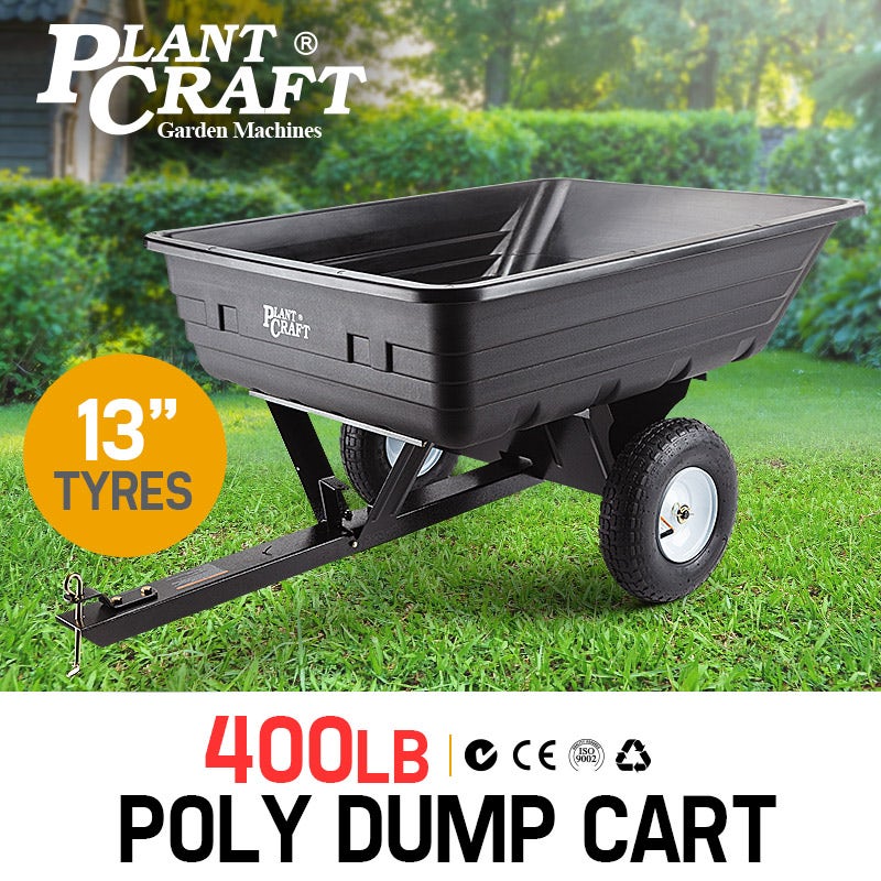 PLANTCRAFT 400LBS Poly Dump Cart Garden Tip Trailer Tray Tow Quad ATV Ride