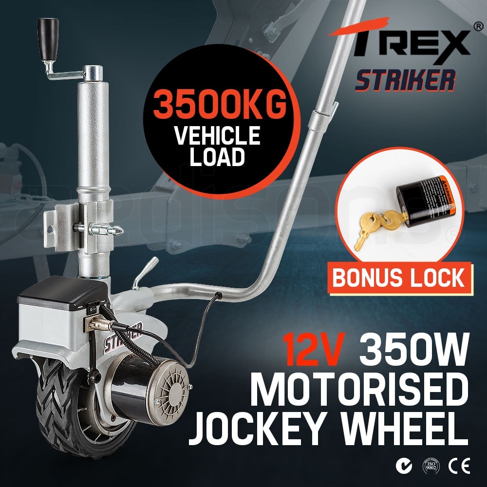 T-REX Powered Jockey Wheel Heavy Duty Electric Motorised 12V 350W for Caravans Trailer Boat Silver