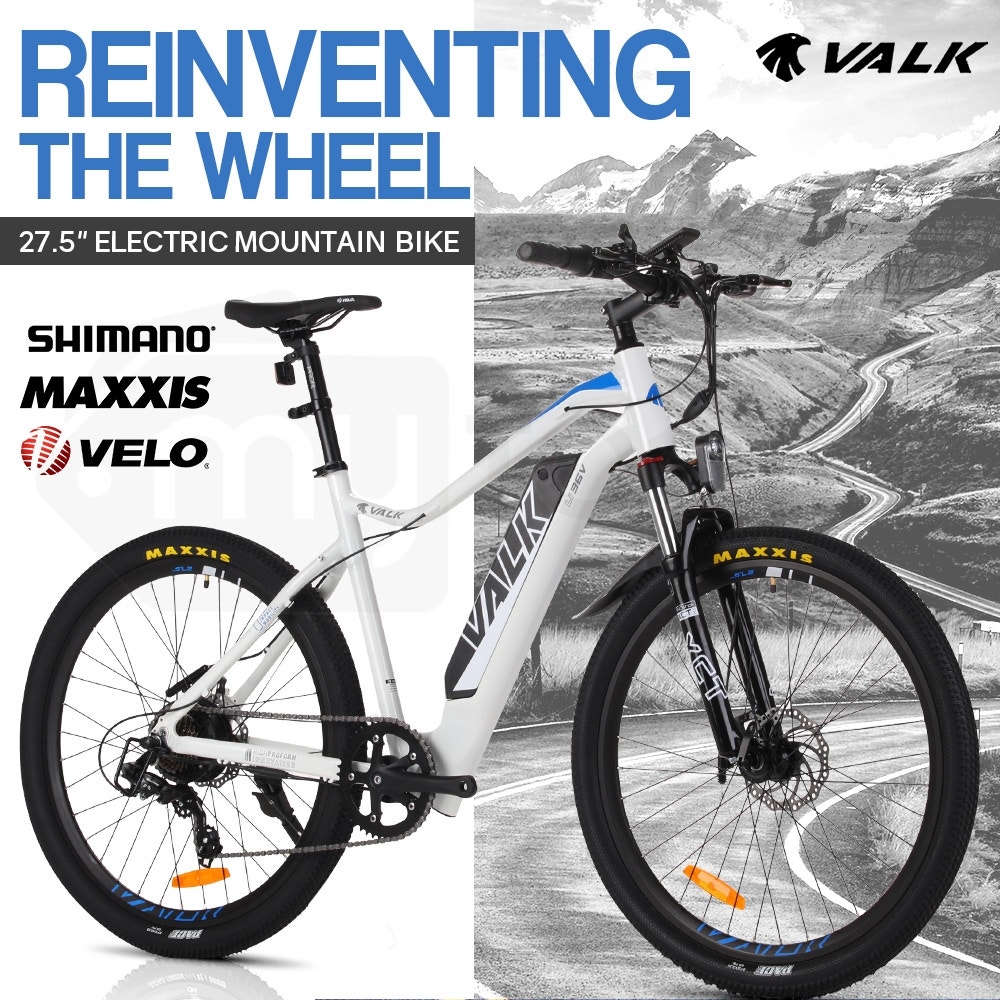 VALK eMTB Maxxis Velo Shimano 36V 250W Electric Mountain Bike 27.5" White - MX7 