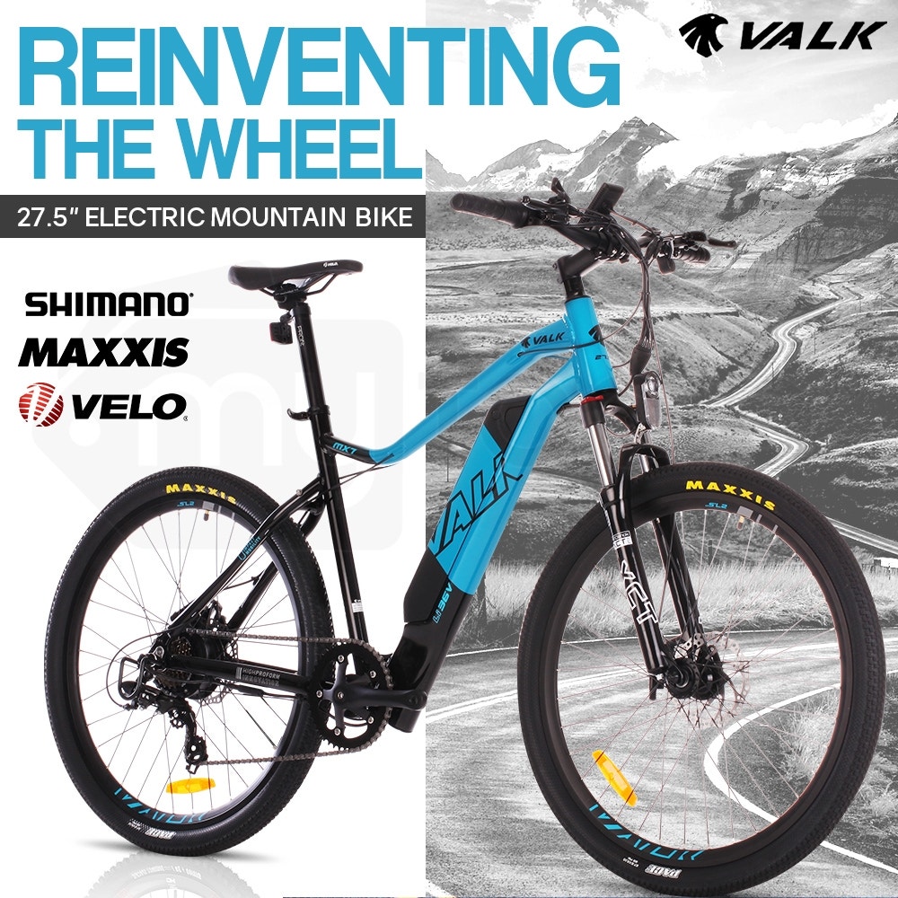 VALK eMTB Maxxis Shimano Velo 36V 250W Electric Mountain Bike eBike 27.5" Blue - MX7