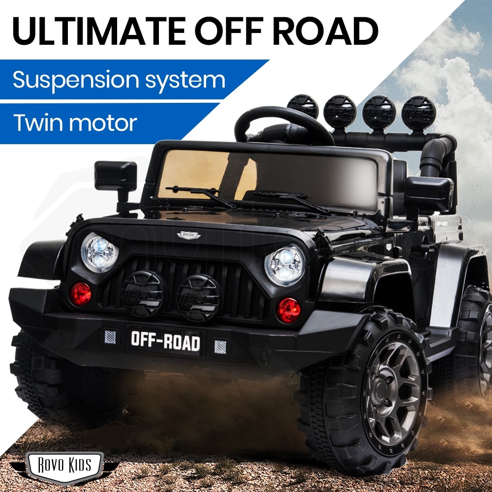 ROVO KIDS Jeep Inspired 4WD Electric Kids Ride On Car Battery Powered 12V - Black