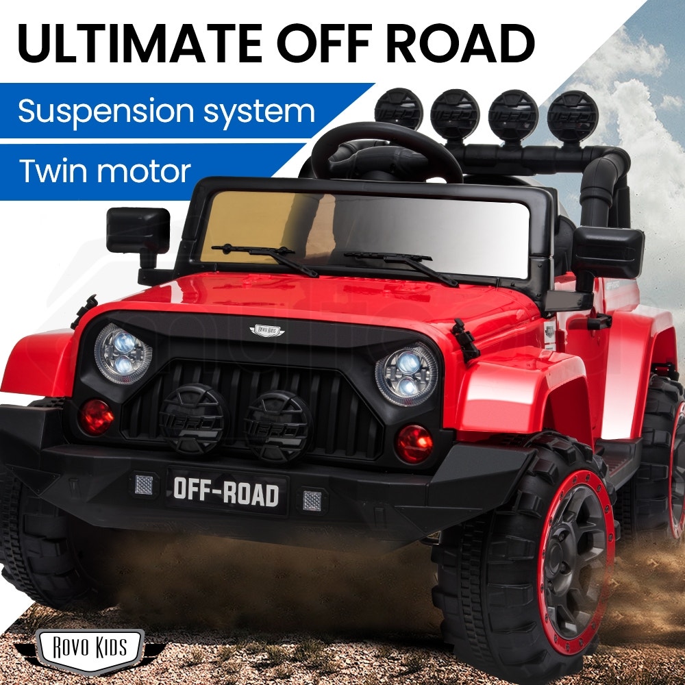 ROVO KIDS Jeep Inspired 4WD Electric Kids Ride On Car Battery Powered 12V - Red