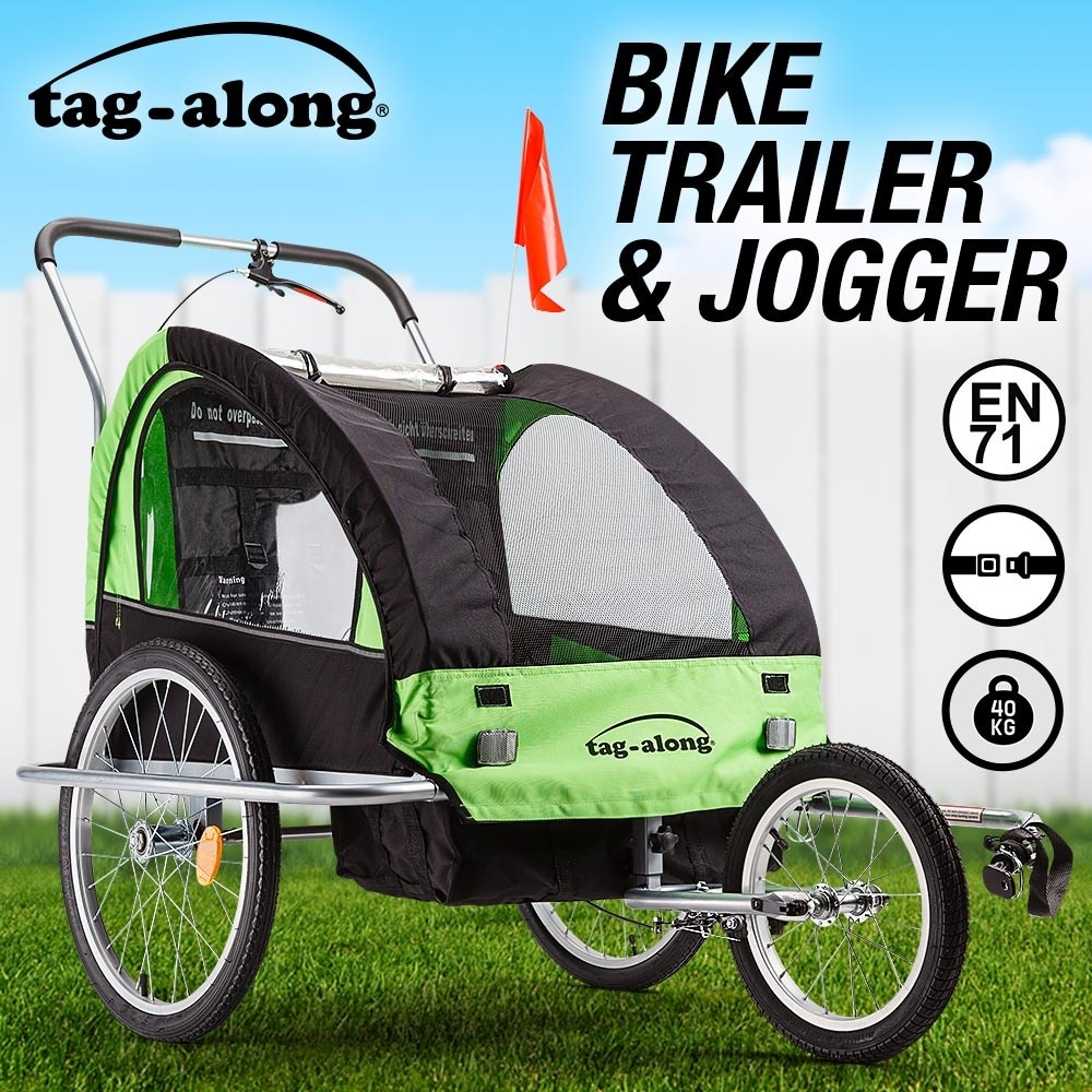 Tag-along Kids Bike Trailer Bicycle Pram Stroller Children Jogger Green 